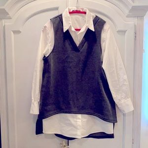 Shirt dress with sweater vest